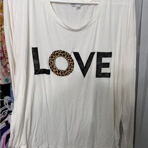 Elegant Cream Long Sleeve Top with Leopard 'LOVE' Graphic